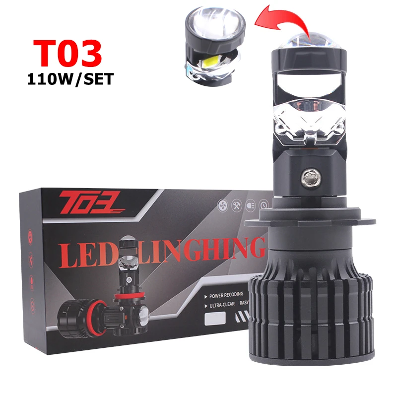 

T03 Car Projector 110W H4 Mini Car Led Light H4 H7 Proyector H4 H7 H8 9005 9006 Lens Canbus H11 Led Headlight