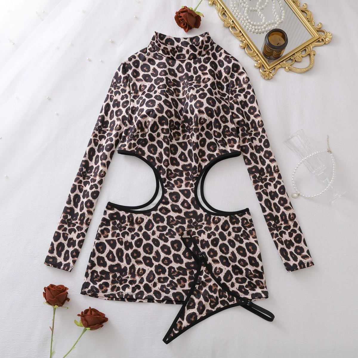 MUZISKAT 2026 Fashion New Style Fun Wild Leopard Pattern Side Waist Hollow Design Body Shaping Temptation Dress Set