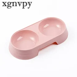 xgnvpy Dogs Cats Feeding Double Bowl Macaron Design Plastic Pet Bowl Water Drinking Food Container