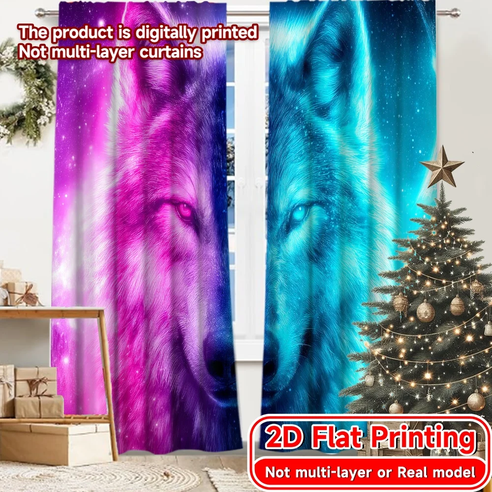 2D FLAT PRINTING 2pcs Curtains (Without Rod) Celestial Wolf Duo Women is Day holiday curtains with digital printing Versatile