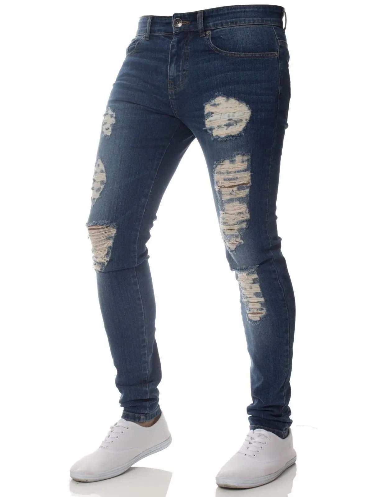 Jean Slim Déchiré en Denim pour Homme, Pantalon Vintage, Délavé, Solide, Surintendant, Décontracté, Slim Fit, Noir, Bleu, Style de Rue, à la Mode, 2023 Sbd870cd2b3b84903ba5e20f53f53800cG