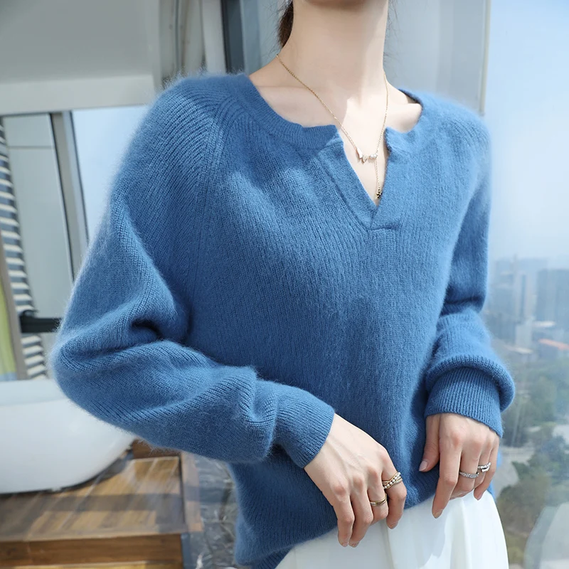 

Новый свитер из норки с длинными рукавами на осень и зиму — это свободный вязаный базовый слой с универсальным верхом DBE035