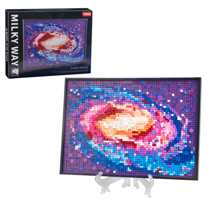 Set de Construcción de Bloques de Arte Pixelado de la Galaxia de 2100 Piezas, Rompecabezas de Ladrillos con Escena de la Vía Láctea con Marco y Soporte de Exhibición, Regalo para Adultos y Niños