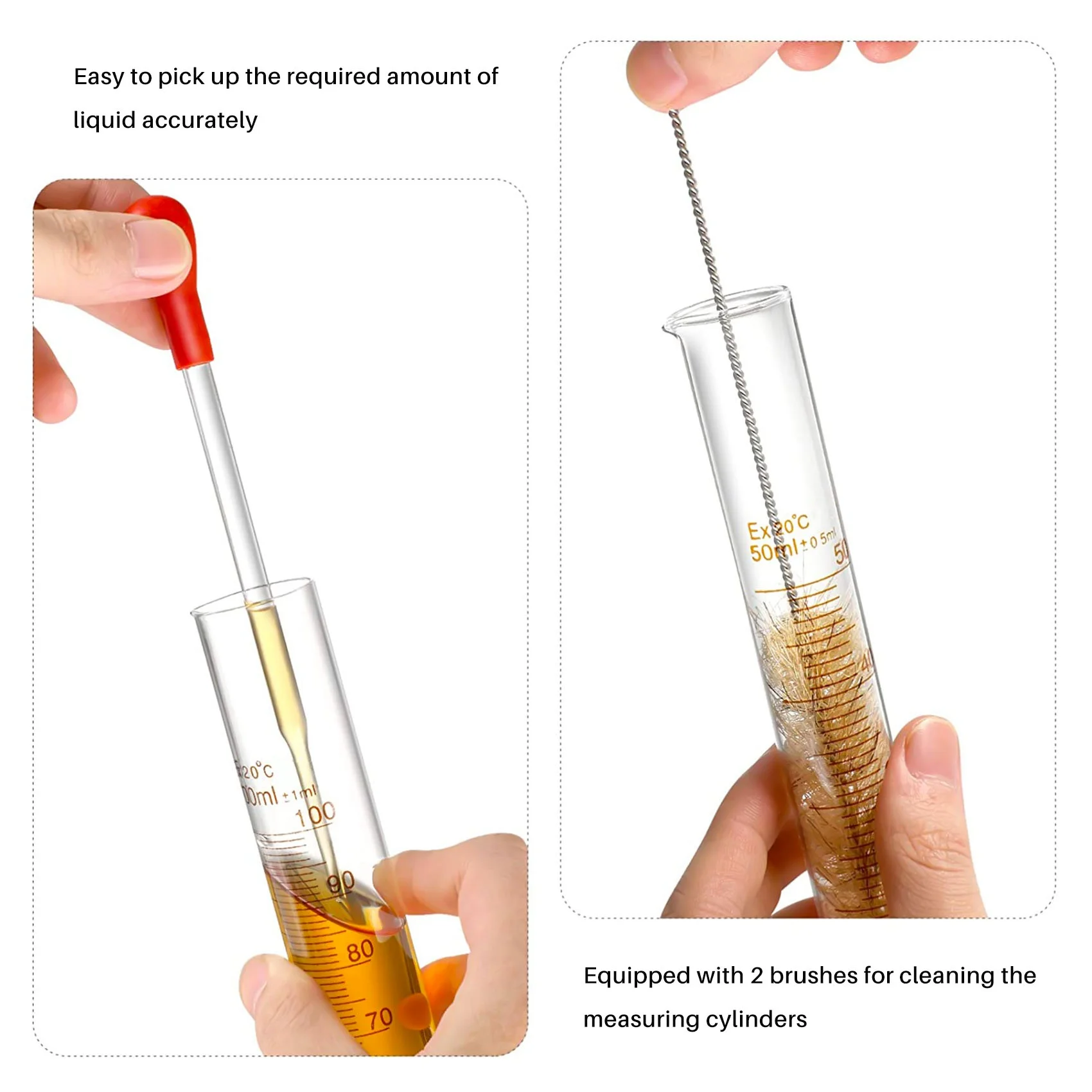 Set silinder pengukur kaca, Kit silinder borosilikat Premium dengan 3 pipette + 2 sikat + 1 tongkat pengaduk