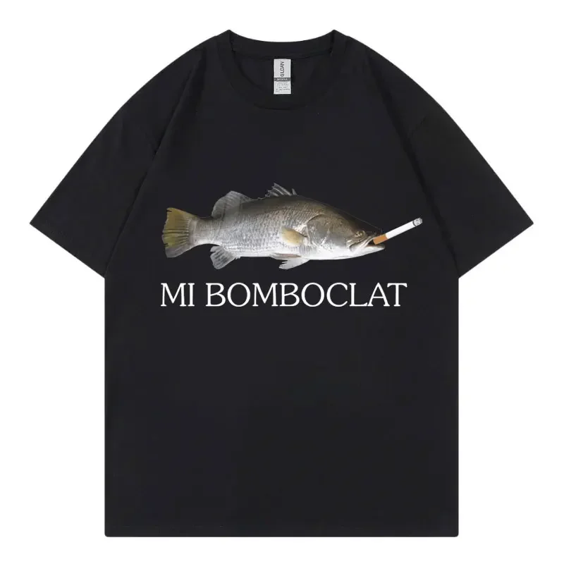 

100% pure cotton T-shirt for men in summer, interesting fish-printed T-shirt, outdoor fishing, sports and casual breathable top