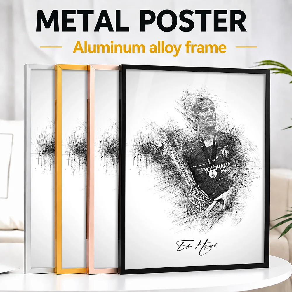 Eden Hazard Metal Poster With Aluminum Alloy Frame Personalized Sketch Drawing Wall Art For Clubhouse, Soccer Enthusiast Gift