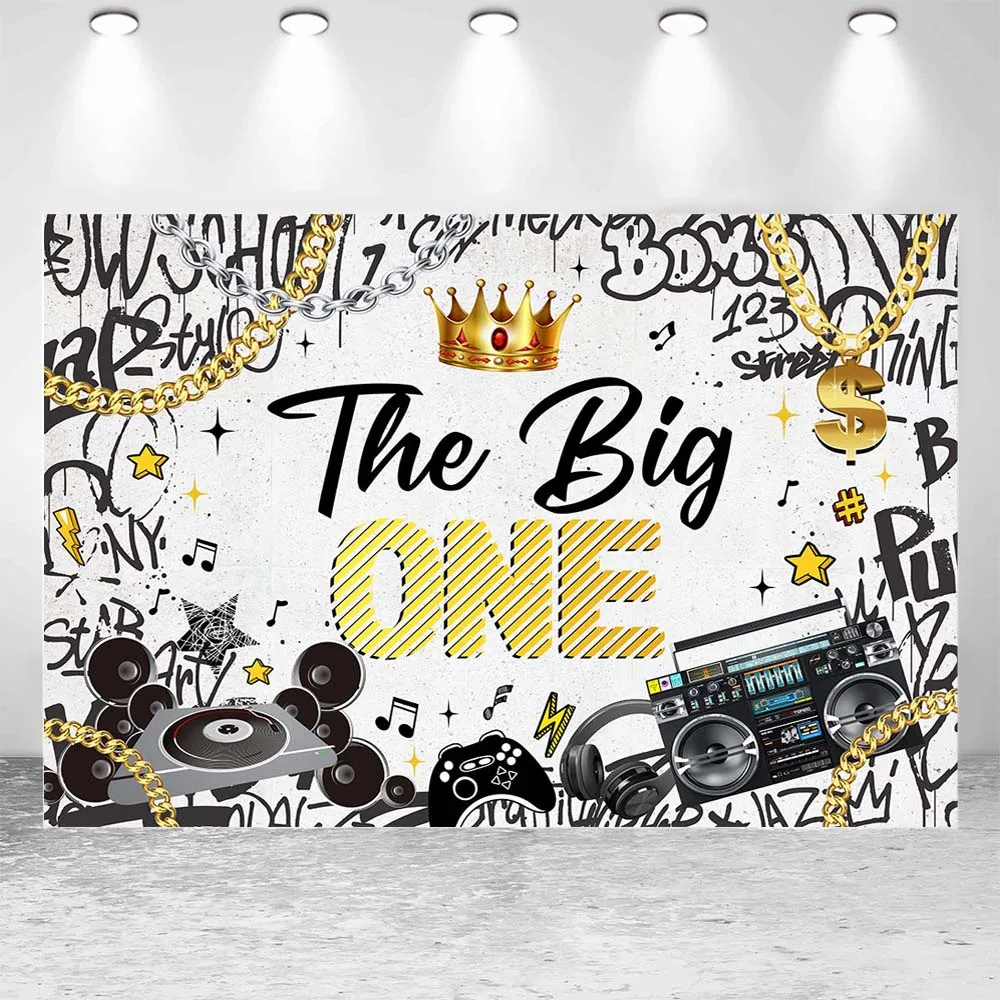 Mocsicka The Big One Boys, telón de fondo de 1er cumpleaños, decoración de fiesta, cadena dorada, corona de Hip Hop, pancarta de fondo para niños, accesorios de estudio fotográfico