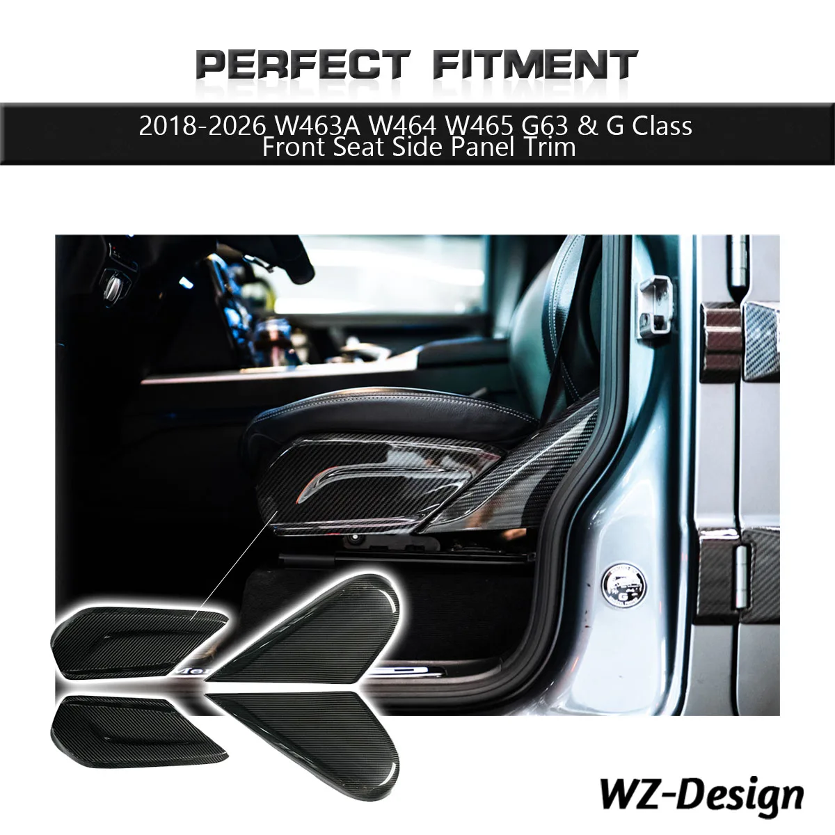Dry Carbon Fiber Front Seat Side Panel Trim Fit For 2018-2026 G63 G Class W463A W464 W465 Front Seat Side Cover