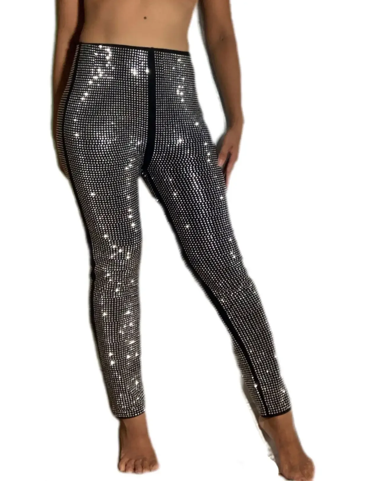 Luxury high waist legging Oversize curvy glitter rhinestone bling sparkly luxe party club birthday christmas stage pant trouser