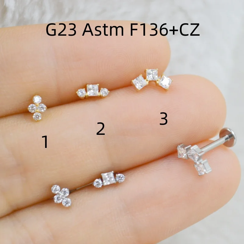

10pcs G23 Titanium Astm F136 CZ Lip Labret Ring Bar Ear Cartilage Helix Rook Tragus Studs 16G Body Piercing Jewelry