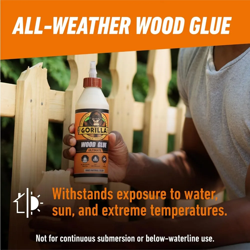 Waterproof Wood Glue, Natural Tan Color, 18 oz for Indoor/Outdoor Projects and Repairs
