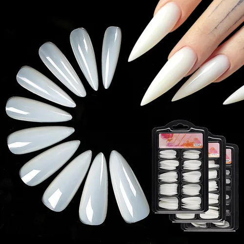 Puntas de uñas largas 100 unids/caja uñas postizas de punta fina adecuadas para salones de uñas y uso personal
