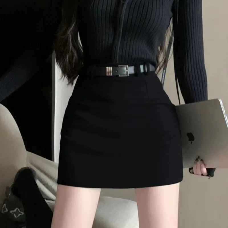 High Waist Belted Woolen  Skirt Slimming Flared A-Line Silhouette Korean Style Commute Casual Women's Fashion Trend