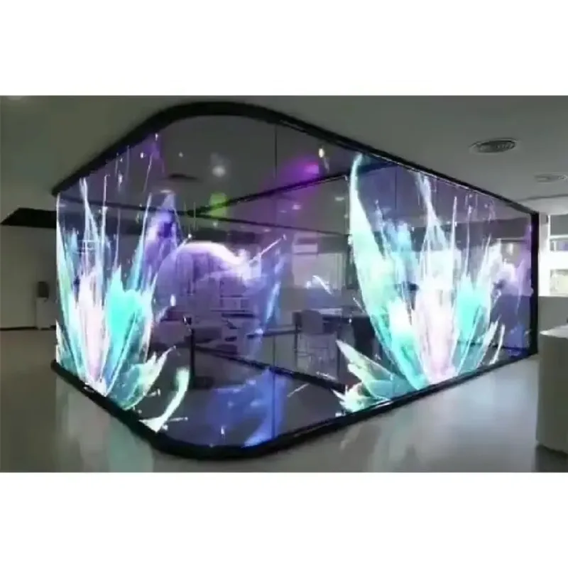 Self Adhesive Led Transparent Led Crystal Flexible Film Screen P30 LED  Film Roll up RGB Easy Installation Window Glass for Adve