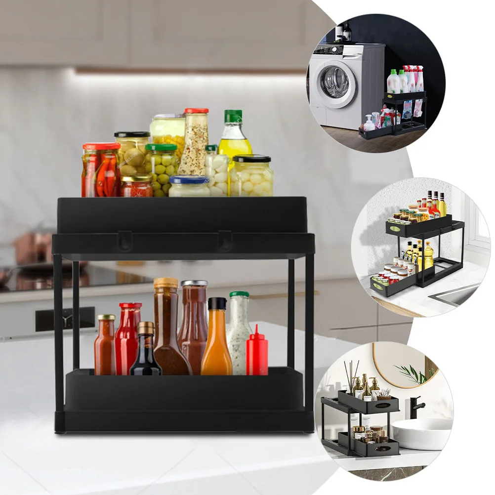

2-Tier Under Sink Storage Rack Premium Abs Sliding Cabinet Organizer Expandable Kitchen Countertop Spice Jar Holder