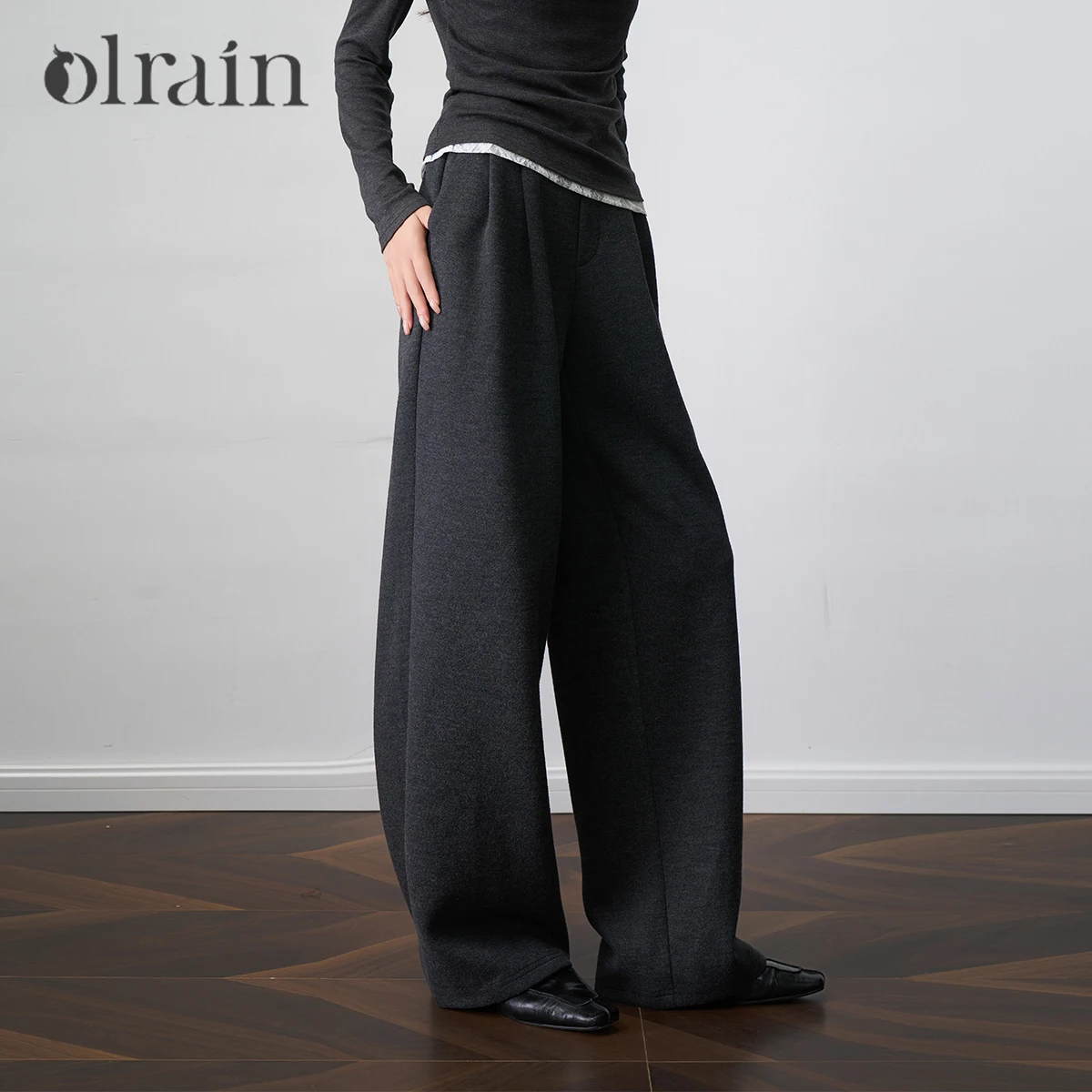 

OLrain Casual Knitted Pants for Woman 2025 Autumn Winter New in Wide Leg Pants Solid Fashion Basic Warm Trousers O57DK001908