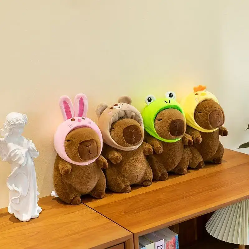 Kawaii Cute Capybara Plush Toy with Turtle Bag Strawberry Cap Kids Gift Home Decoration Soft Plush Animal Stuffed Toy
