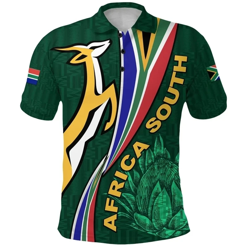 South Africa Map Flag 3D Printed Short Sleeve Polo Shirts For Men Clothes Fashion Springbok POLO Shirt Sport Boy Jersey Male Top