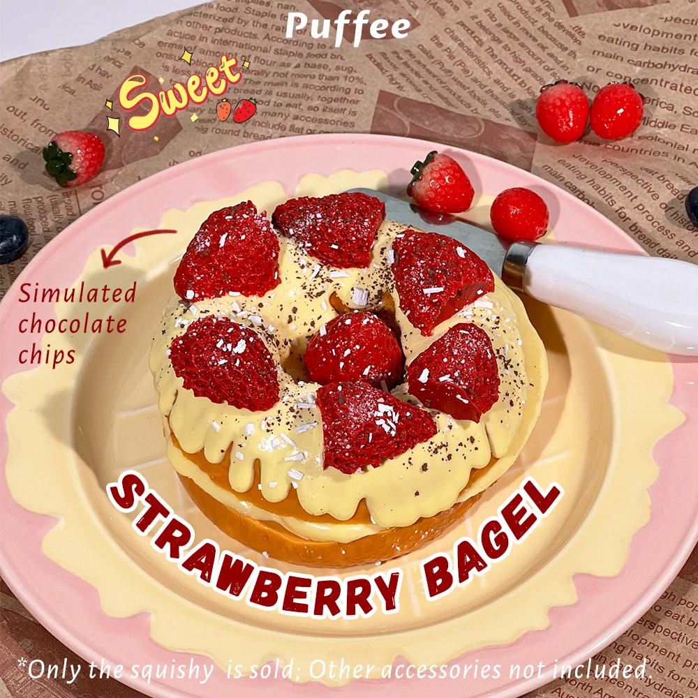 Bagel-Squishy aus lebensmittelechtem Silikon, cremiges, weiches Klebespielzeug, Taba Squishy, Happy Game Kneifenbrot, Erdbeere, Crunch, knusprig – Detail 8