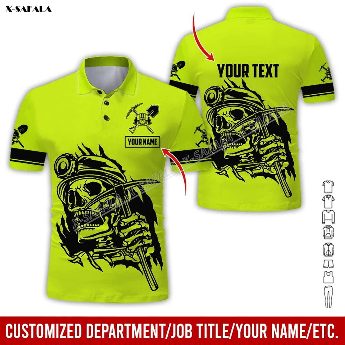 Proud Of Skull Miner 3D Printed Reflection Men Adult Polo Shirt Short Sleeve Top Tee Breathable Uniform Workwear Safety