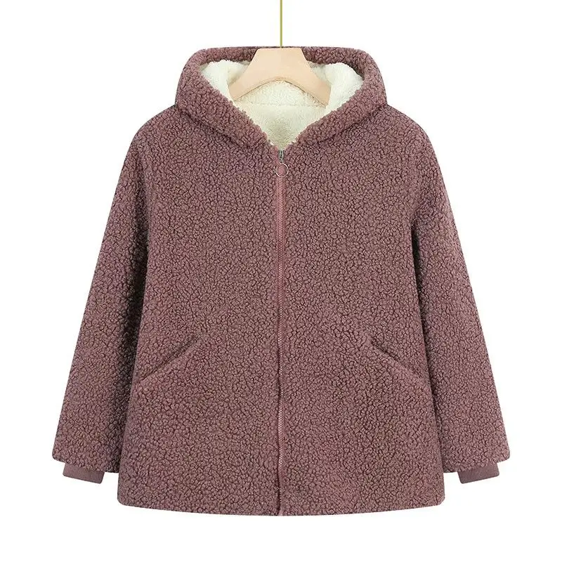 Winter Women's Clothing Parkas Lamb Coat Hooded Fleece Warm Thick Zipper Jacket Super Hot Cotton Jacket Pocket Outerwear New