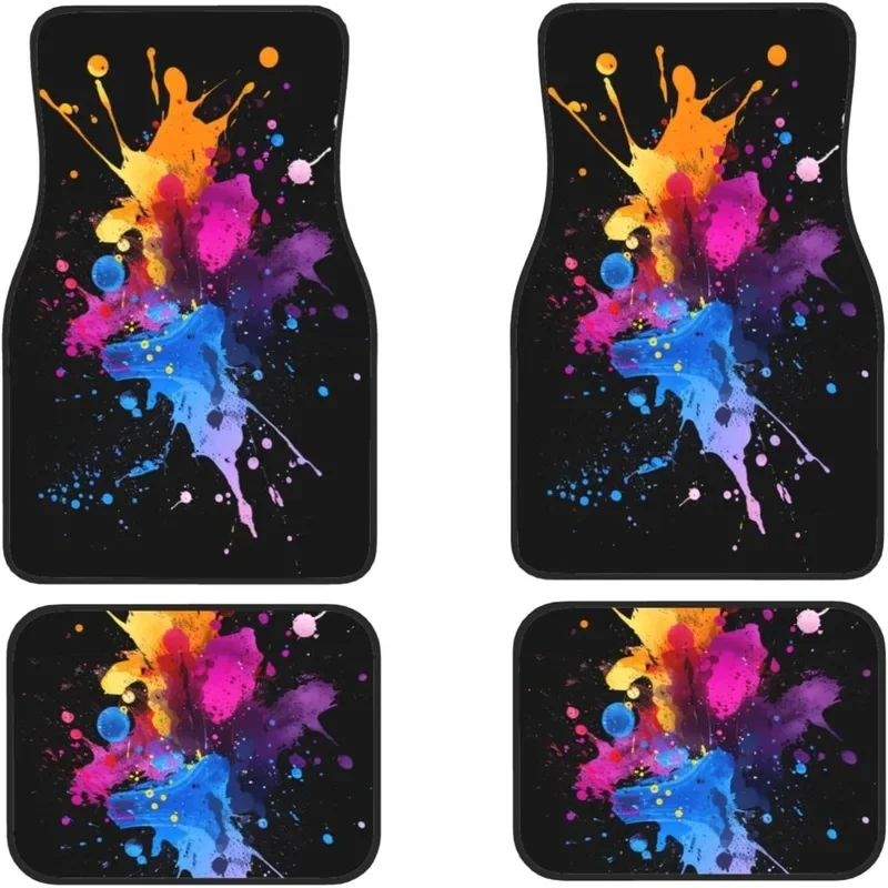 Set Of 4 Universal Car Floor Mats With Abstract Colors For Front And Rear, Suitable For Suvs, Trucks, Sedans, And Vans