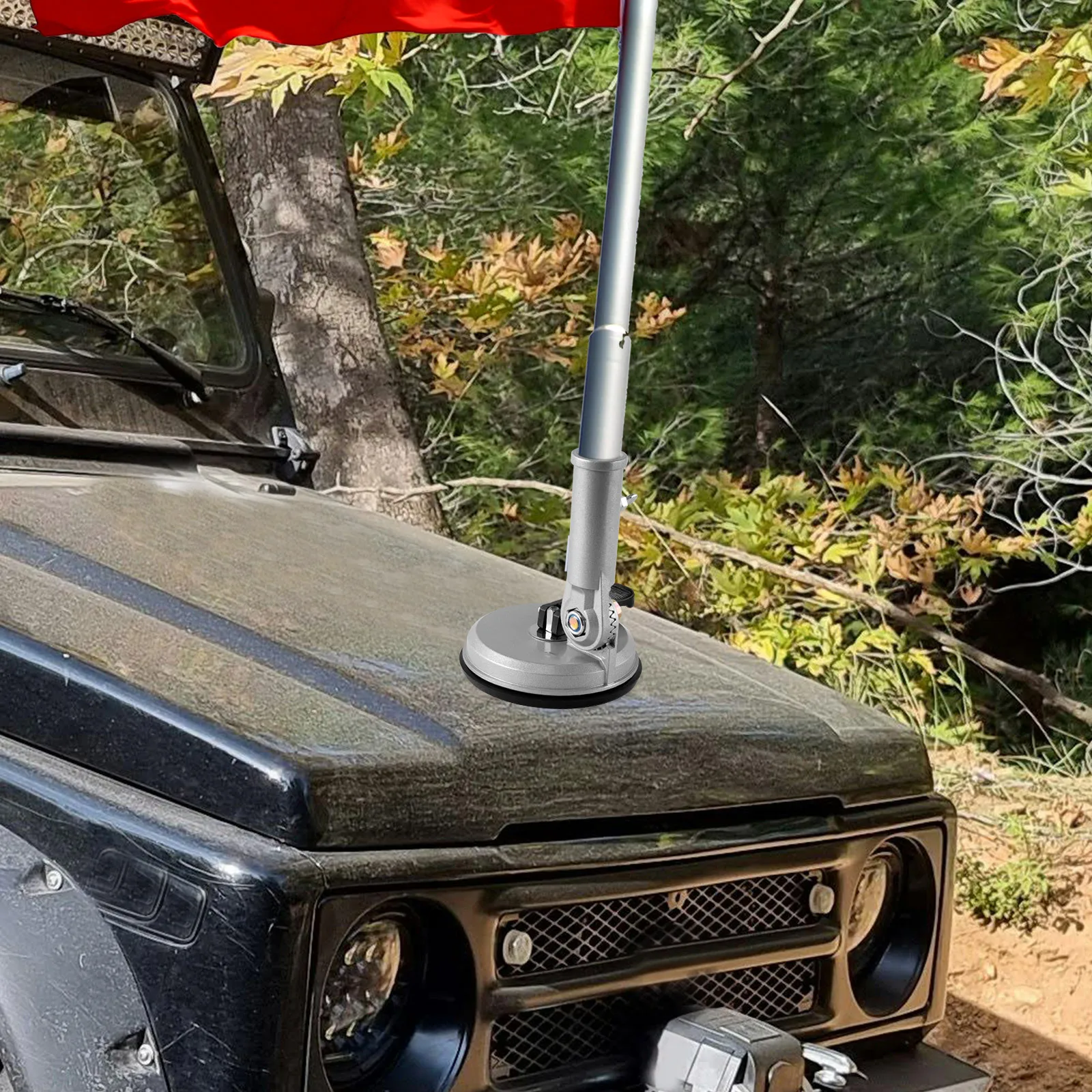 

1pcs Suction Cup Flagpole Holder Aluminum Alloy Rubber Base For Car Motorcycle Rv Utv Atv Desert Suv Durable Flag Stand