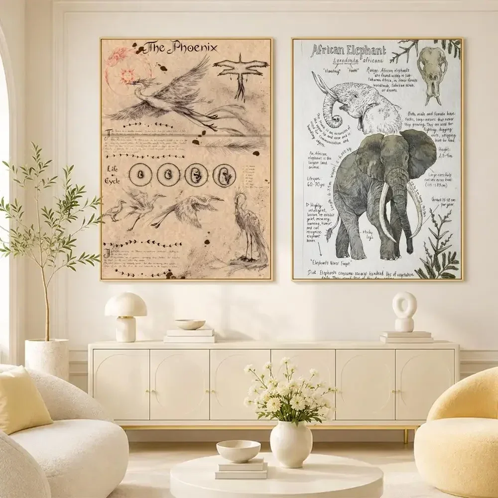 Natural Study Dragon Elephant Phoenix Thestral Hare Poster Room Home Decoration Interior Wall Art Printing Garage Posters Gift