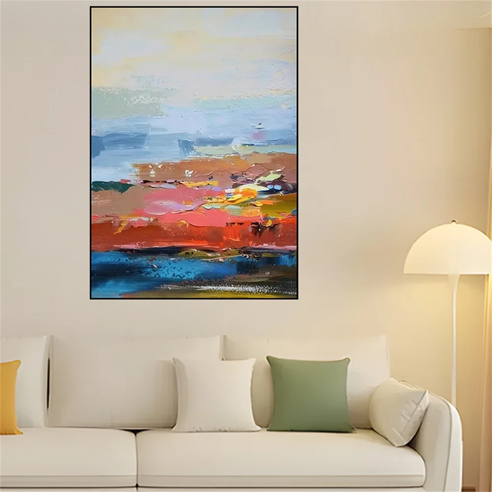 

100% Hand-painted Modern Canvas Poster City Building Landscape Blue Oil Paintings Gold Foil Wall Art Picture Decor Home Artwork