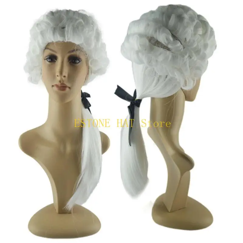 49mf juge blanc juge avocate Percure en poudre Halloween Cosplay Wigs Juge Cost Costume For Women Men Men Gentleman