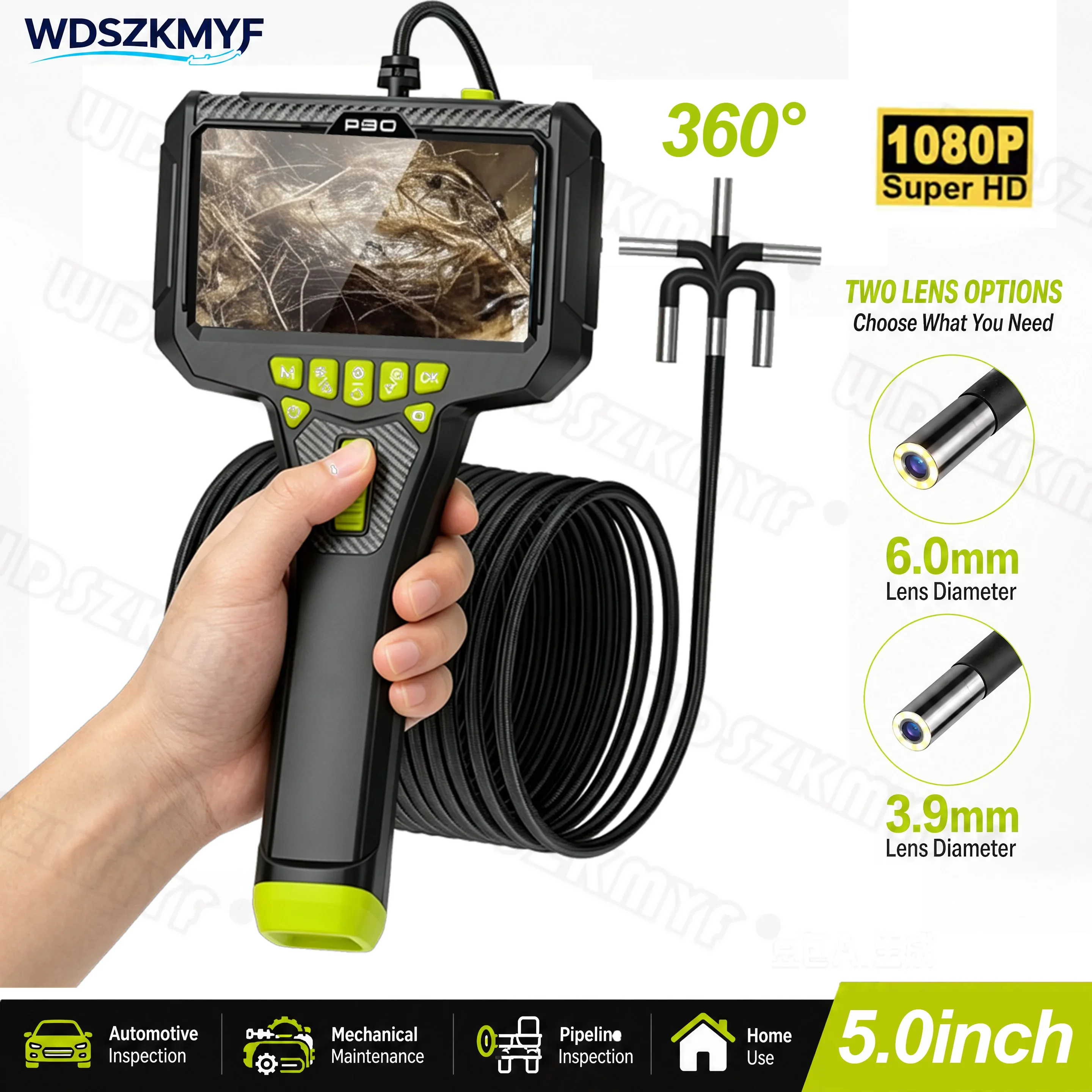 3.9mm/6.0mm Ultra Lens Endoscope Camera 360° Bidirectional Rotatable IP67 Waterproof 1080P 5