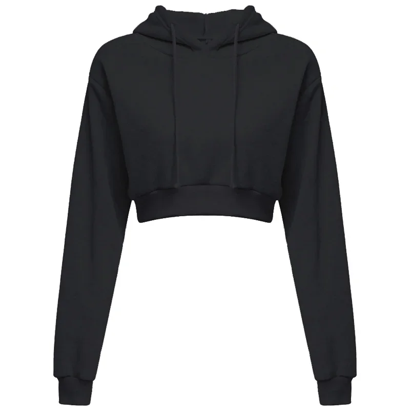 Women Crop Top Hoodie Casual Long Sleeve Hooded Short Sweatshirt Sexy Crop Sweaters