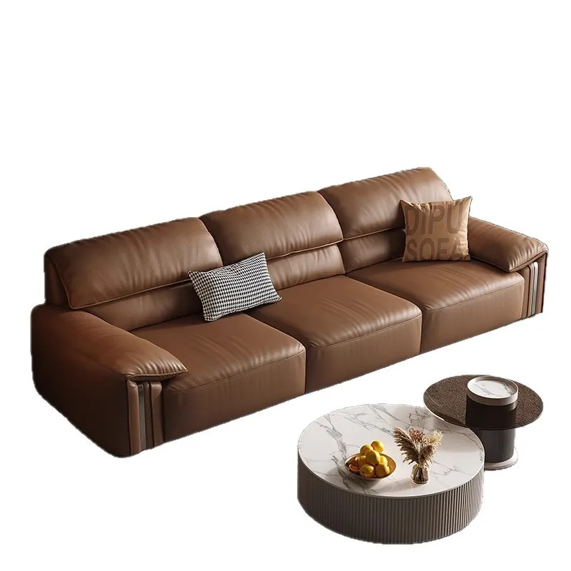 

Minimalist leather sofa first layer cowhide living room modern simple light luxury new straight row