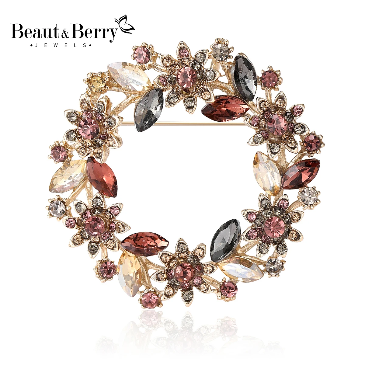 Beaut&Berry Trendy Rhinestone Christmas Wreath Brooches 3-color Women's Office Party Holiday Casual Pins Accessories Gifts