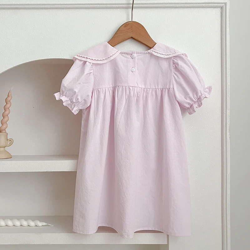 2024 New Summer Kids Princess Dresses Short Sleeved Cotton Solid Color Splicing Infant Baby Romper Baby Girl Party Dress