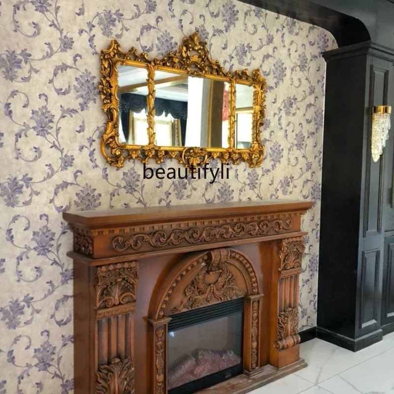 182C French European Retro Decorative Mirror Living Room Fireplace Mirror Background Wall Decoration Baroque Carved Mirror