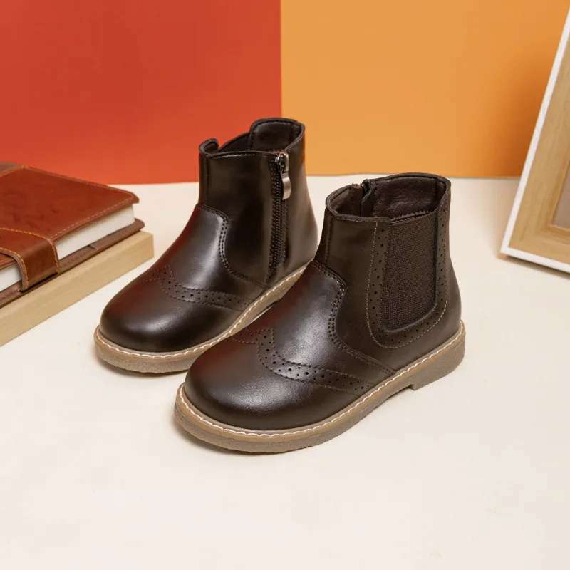 Spring Autumn Winter Boys Ankle Boots Soft Microfiber Warm Plush Baby Girls Riding Boots Non-slip Children's Fashion Boots 21-30