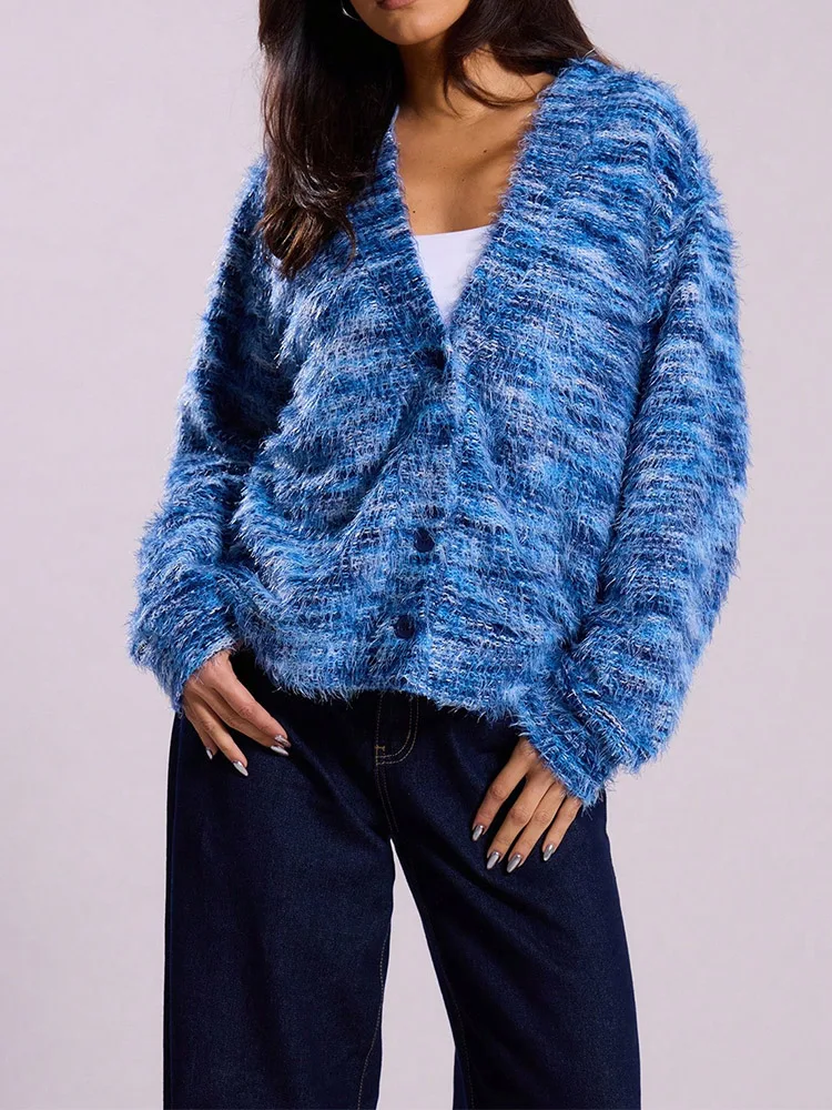 

For Women Casual Print Patchwork Cardigan Sweater Fashion Long Sleeve V Neck Button Knit Sweaters Coat Tops Lady Streetwear New