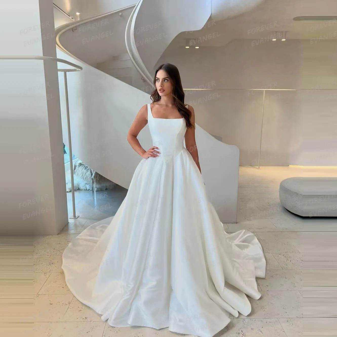 Graceful Wedding Dresses A Line Woman's Sexy Sleeveless Boat Neck Backless Bride Gowns Vestidos De Novia Customized Robe Mariée