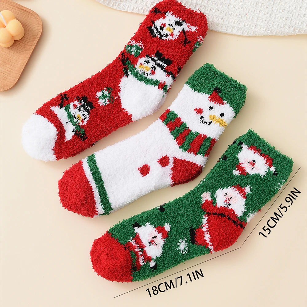 3 Pairs Christmas Coral Velvet Stockings Cute Christmas Gifts Women Kawaii Stockings Funny Christmas Thicken Cotton Socks