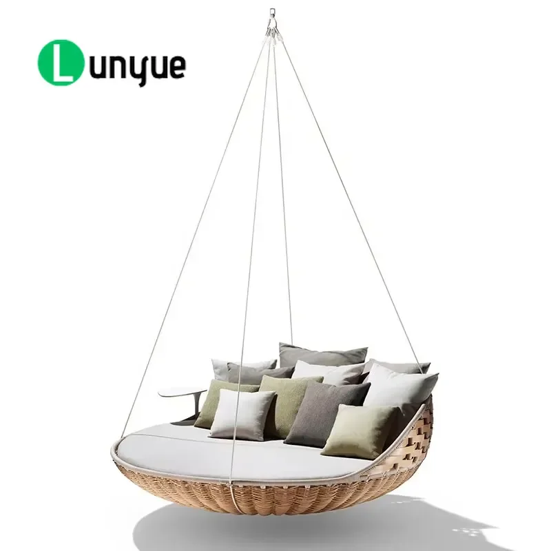 Modern Outdoor Garden Hammock PE Rattan Wicker with Waterproof Quick Dry Seat Cushion for Courtyard Patio Backyard Furniture