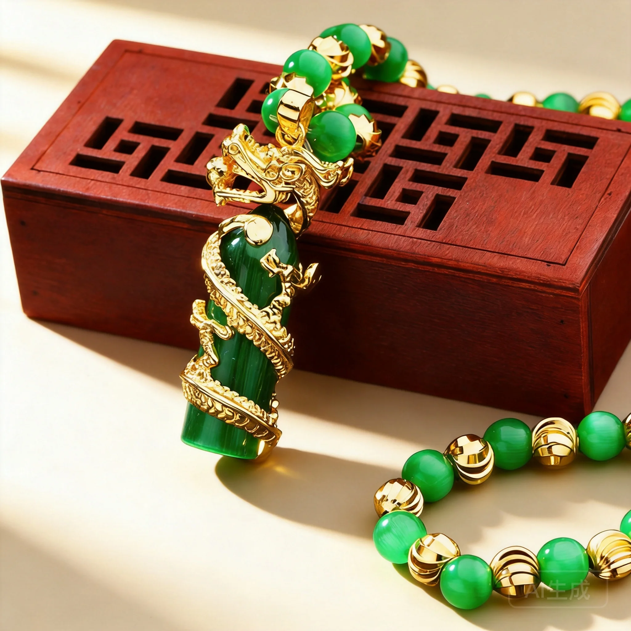 Men's Gold Plated Dragon Pendant Necklace With Green Cat's Eye Beads Chinese Style Jewelry For Daily Casual Wear Party Gift 2026