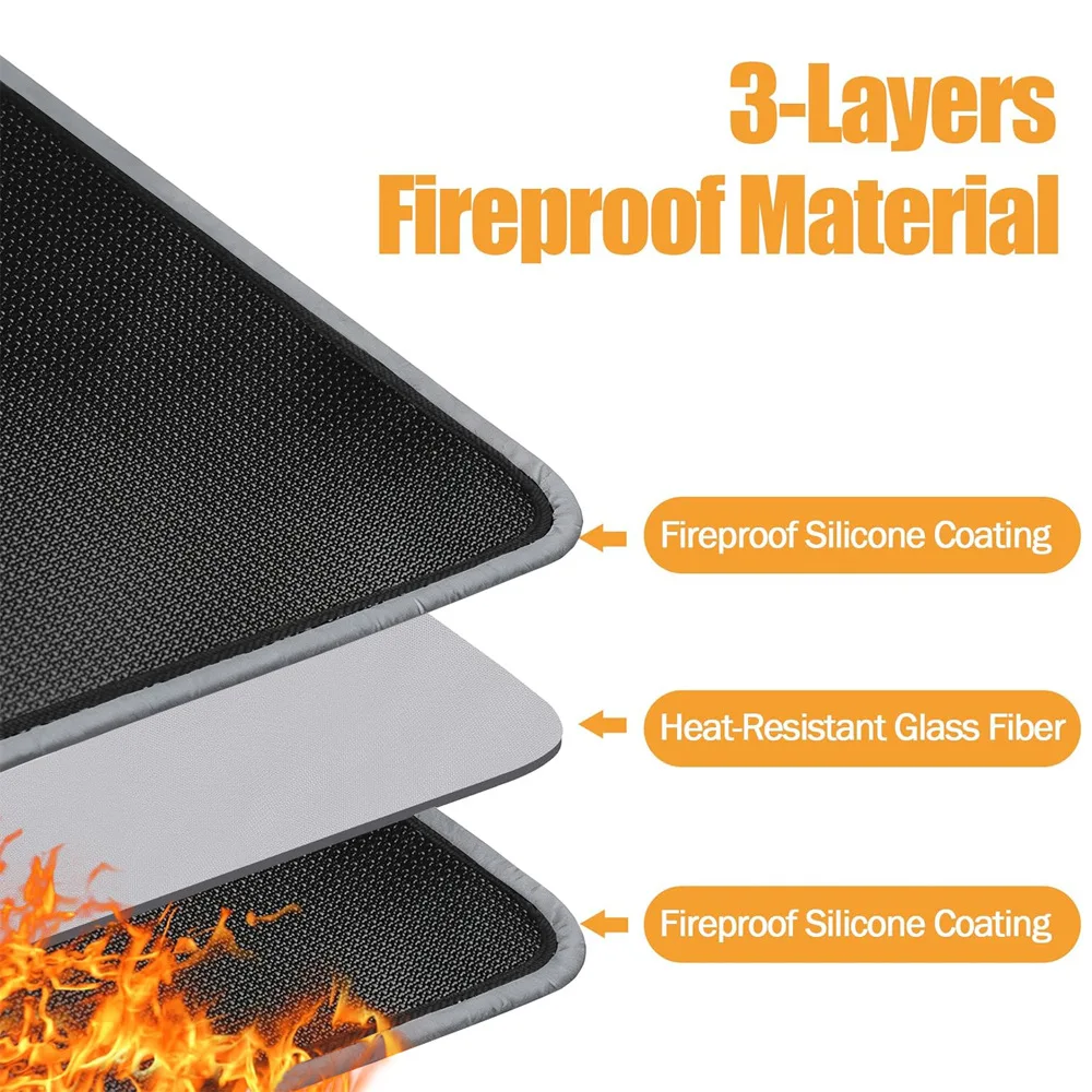 Double Layer Fiberglass Fireproof Flame-Retardant High-Temperature Resistant Fireplace Mat for Wooden Floor Protection