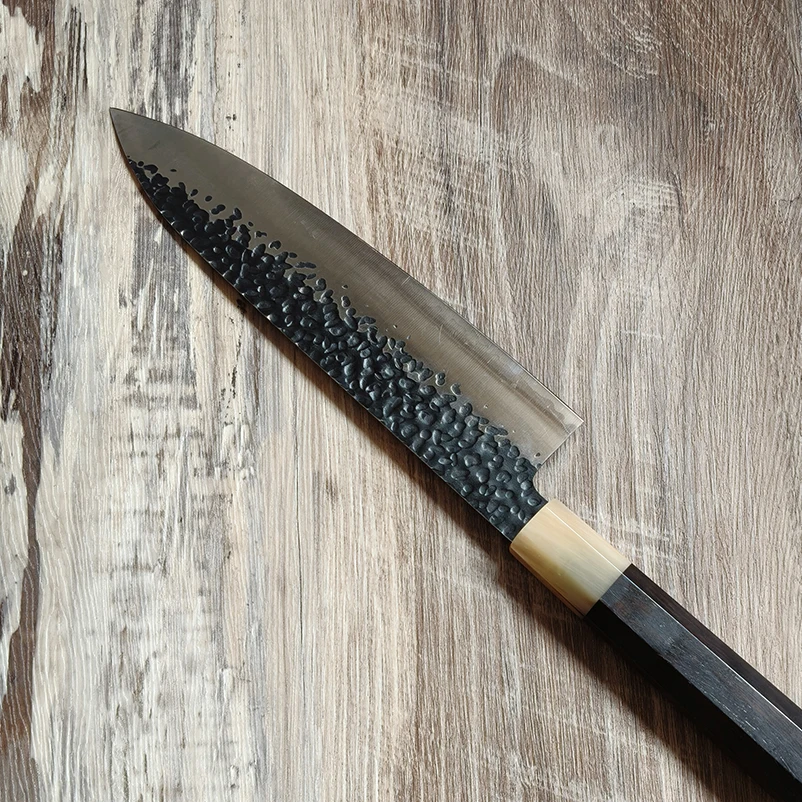 8.3 Inch Gyuto Knife 3-Layers Clad Steel VG10 Blade Ebony & Ox Horn Handle Handmade Japanese Kitchen Knives Chef Cleaver Slicing