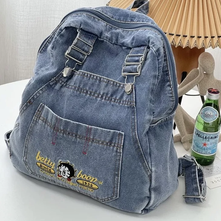 Fashion Harajuku Style Denim Clothing Cool Cartoon Cute Girl Large Schoolbag Capacity Backpack Student Back To School