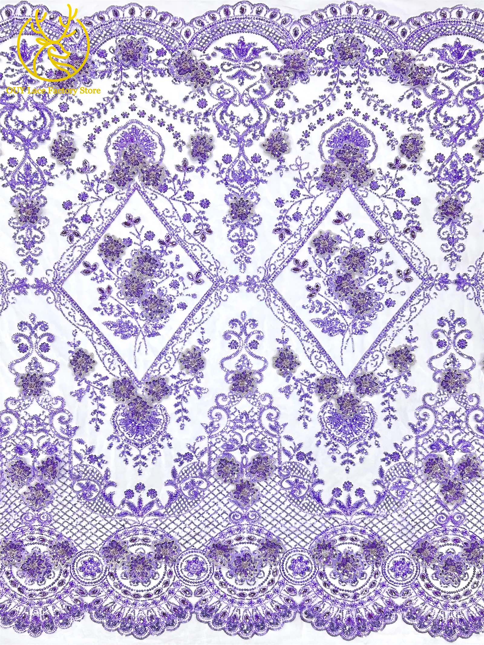 3D-Stickerei Blumen Französischer Mesh-Stein-Spitzenstoff 2026 Afrikanischer Nigerianischer Tüll Perlen-Pailletten-Spitzenstoff für Hochzeitsnäharbeiten – Detail 7