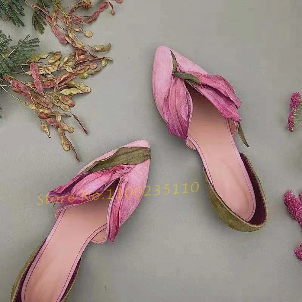 Petals Pointy Flat Home Shoes Women Pink Flower Gradient Mixed Colors Shoes Female Elegant Summer All Match Women\'s Sweet Shoes