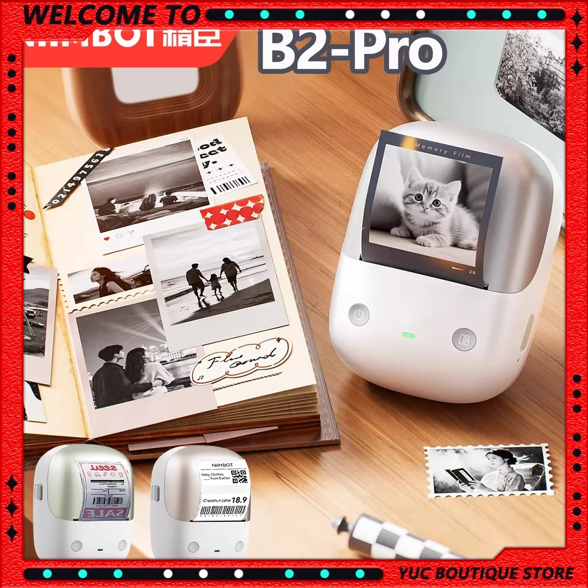 Brand Niimbot B2/B2 Pro 300dpi Thermal Label Maker With Tape Label Machine Retail Red Black Dual Color Printing/Photo Printer