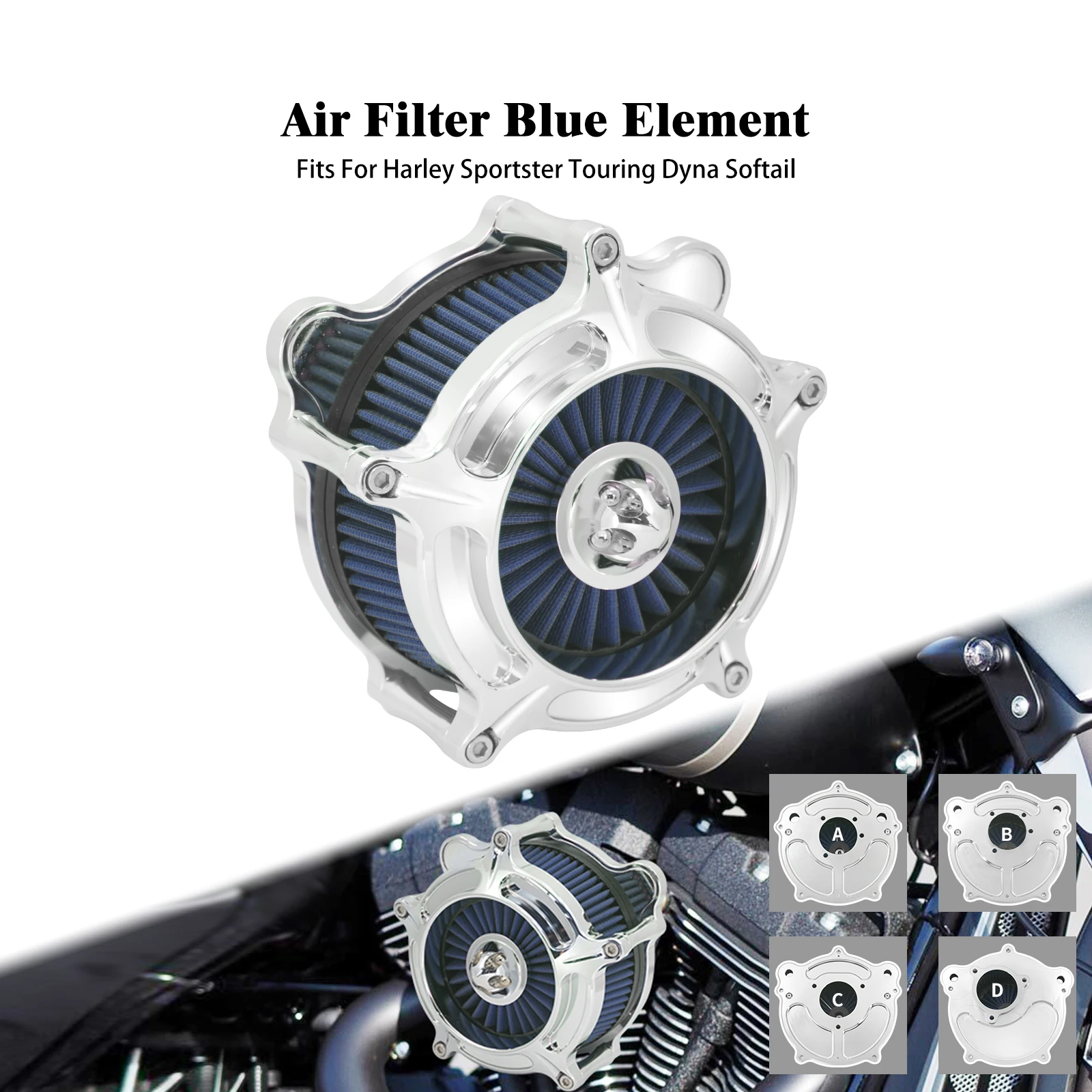 Motorcycle Air Cleaner Filter Blue Element Intake Chrome Air Filter For Harley Touring FLHX FLTRX Sportster XL Dyna Softail FLHC