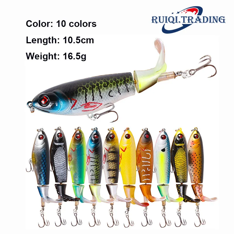 

10pcs Luya Bait Floating Pencil Propeller Tractor Hard Bait 10.5cm/16.5g Biomimetic Fish Lure Soft Rotating Tail Fishing Tackle